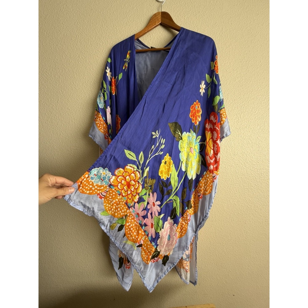 Margot Elena Peacock Kimono Wrap 100%Bemberg Artsy Vibrant Oversize Lagenlook OS - Picture 5 of 8